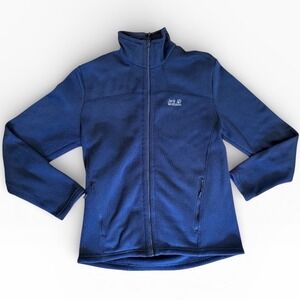 Jack Wolfskin Mens Full Zip Fleece Jacket Navy Blue Textured Knit Size Large